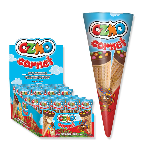 OZMO Cornet - Wafel z nadzieniem orzechowym i drażami czekoladowymi
